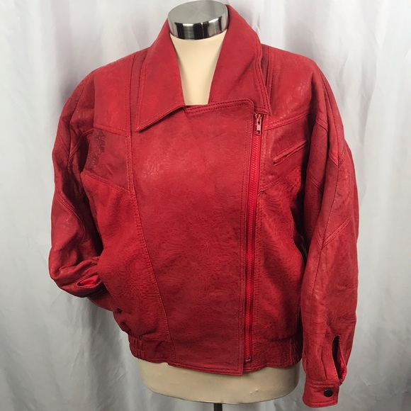 Vintage Pierce Arrow Red Leather Jacket 80s Glam - Picture 2 of 6